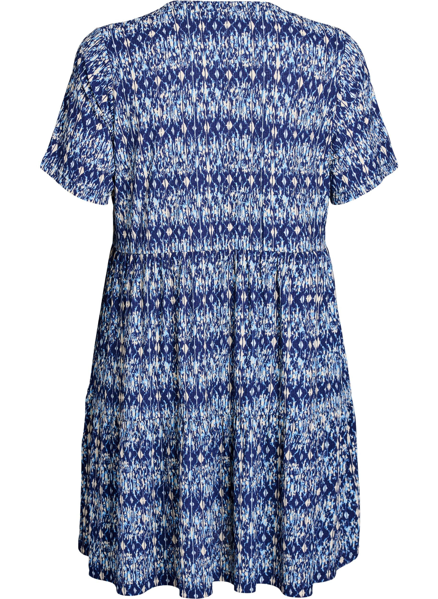 ZizziGemustertes Kleid mit Eins&auml;tzen, Blau, Packshot image number 1