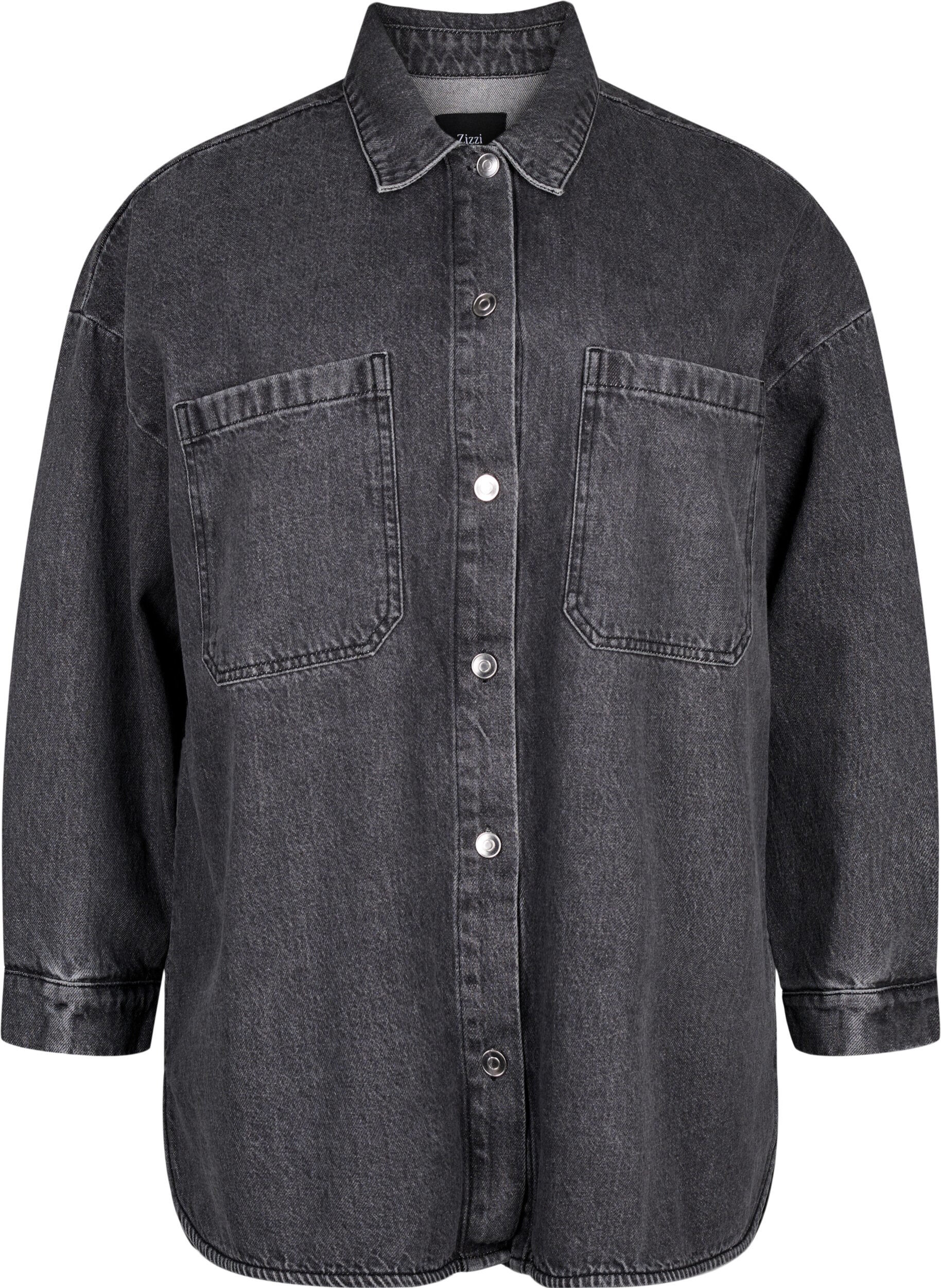 Zizzi Locker sitzende Jeansjacke mit Kn&ouml;pfen, Grey Denim, Packshot image number 0