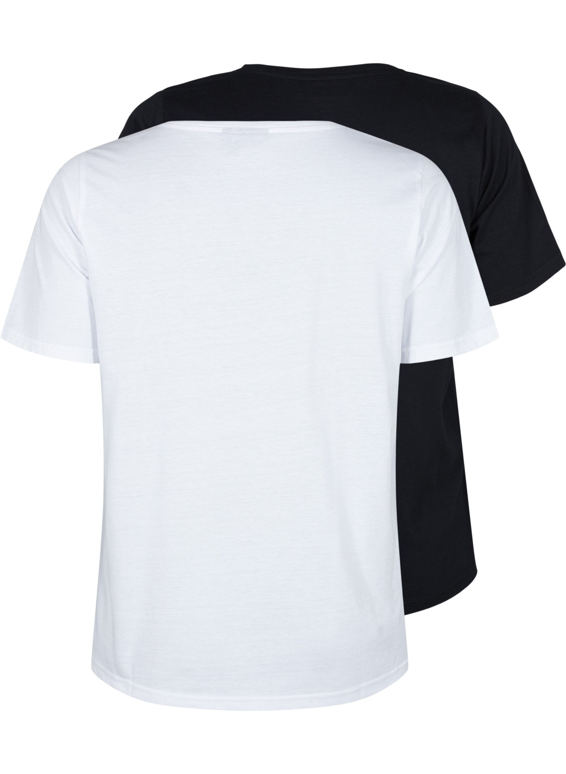 Zizzi FLASH - T-shirts 2-pack &agrave; col en V, White/Black, Packshot image number 1