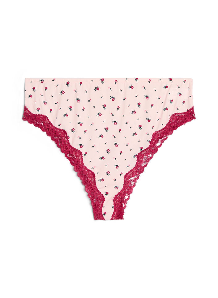 Culotte br&eacute;silienne avec imprim&eacute; floral et dentelle, Rose, Packshot image number 0