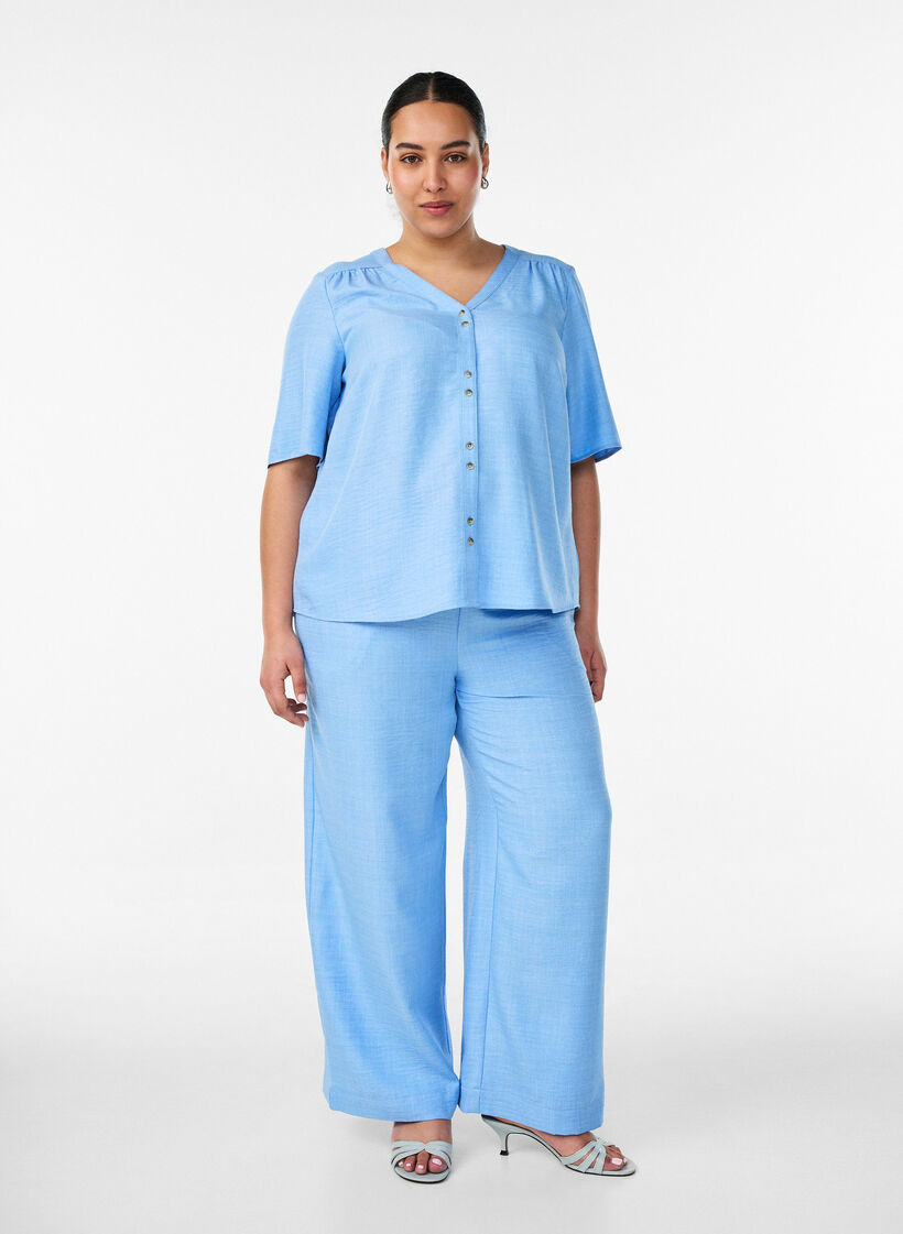 Pantalon ample avec ceinture &eacute;lastique et poches, Bleu Clair, Model image number 0