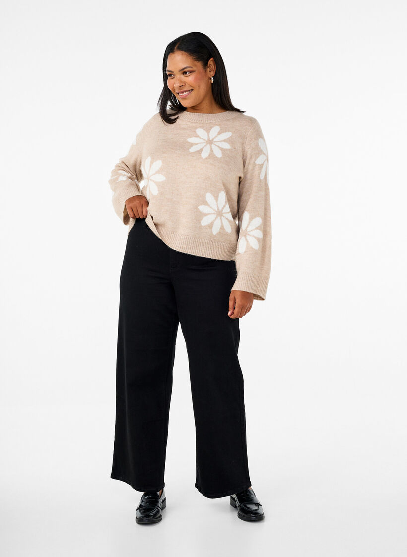 Geblümte Bluse aus Strick, Simply Taupe Comb, Model image number 2