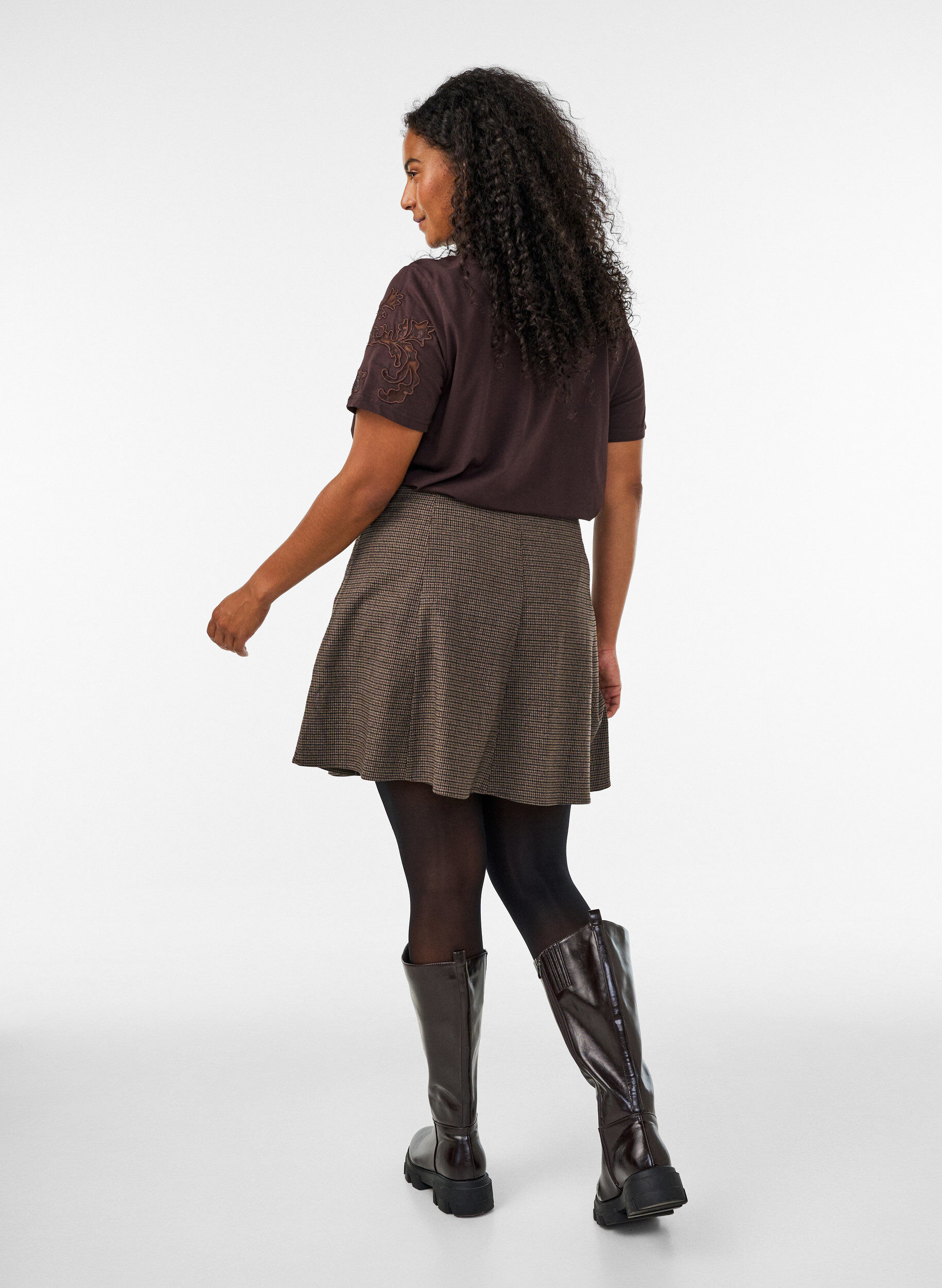 ZizziJupe &eacute;vas&eacute;e &agrave; petits carreaux, Marron, Model image number 2