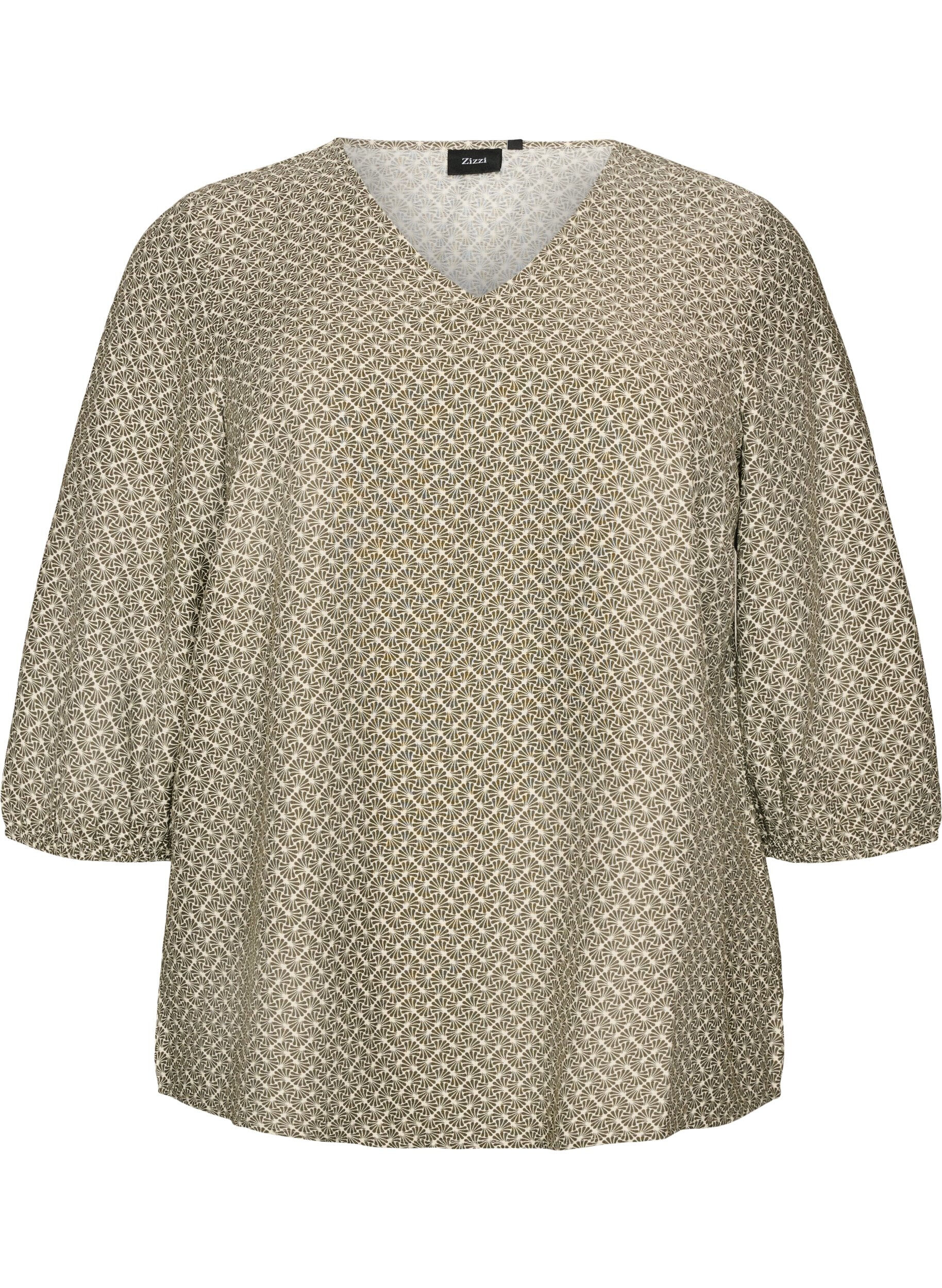 ZizziBlouse imprim&eacute;e en viscose avec manches 3/4, Vert Kaki, Packshot image number 0