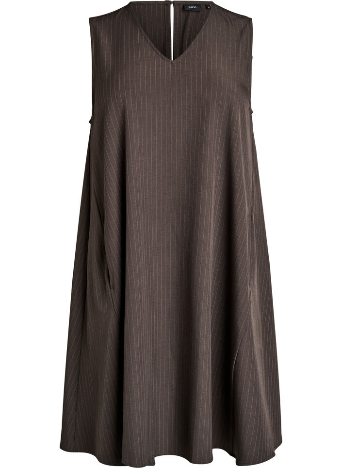 Robe coupe &eacute;vas&eacute;e sans manches &agrave; fines rayures, Marron, Packshot image number 0