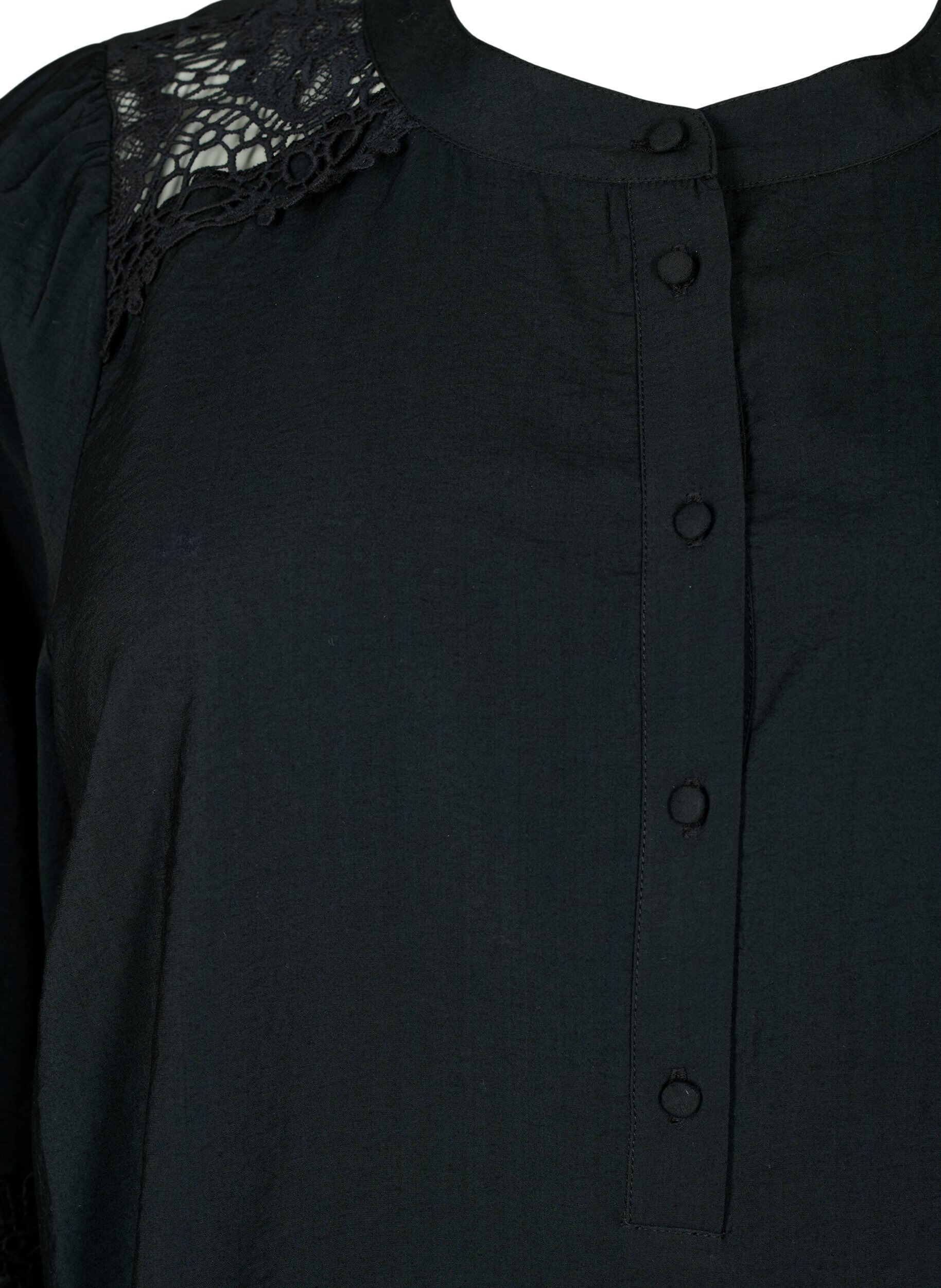 Zizzi  Bluse aus Viskose mit H&auml;keleien, Black, Packshot image number 2