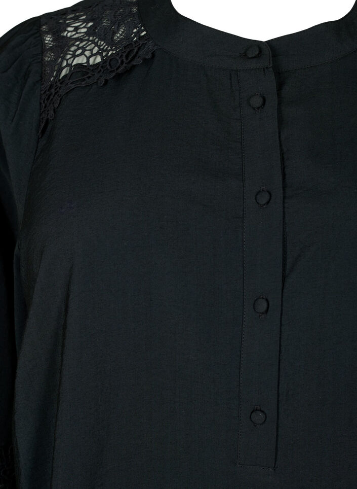 Chemisier en viscose avec détails en crochet, Black, Packshot image number 2