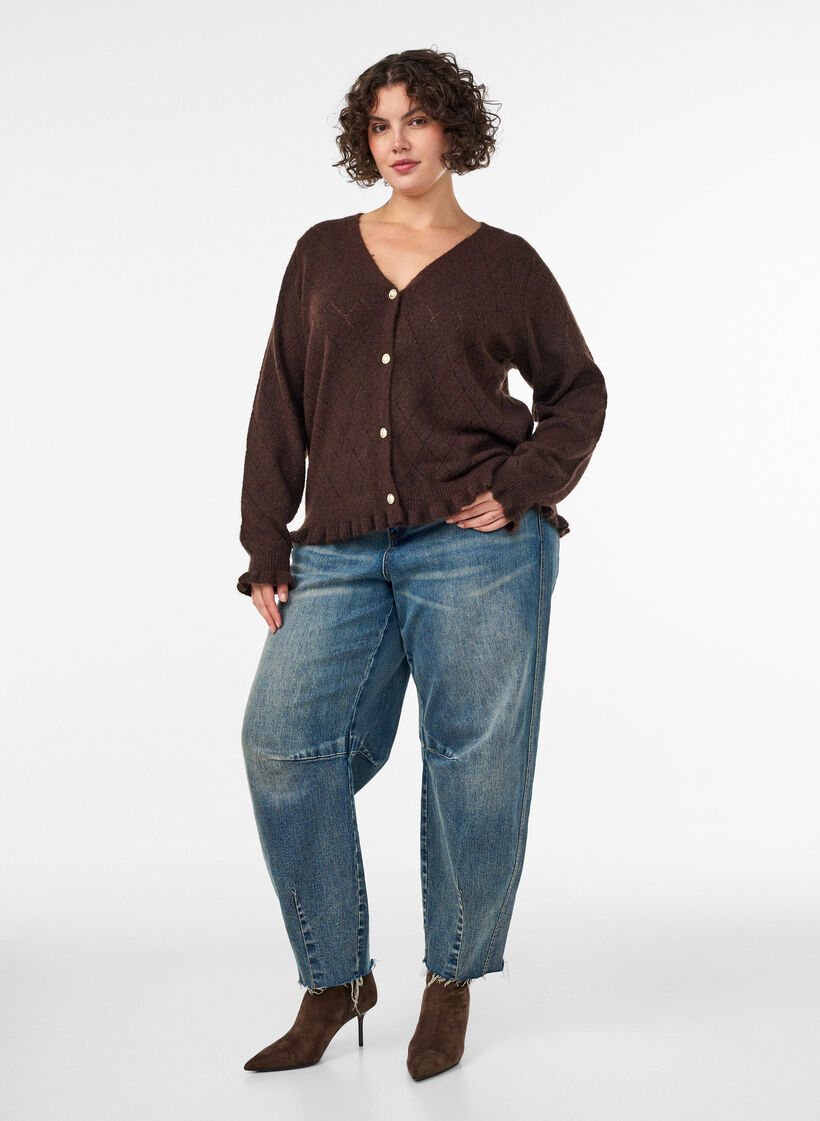 Cardigan &agrave; motif arlequin et col en V, Marron, Model image number 1