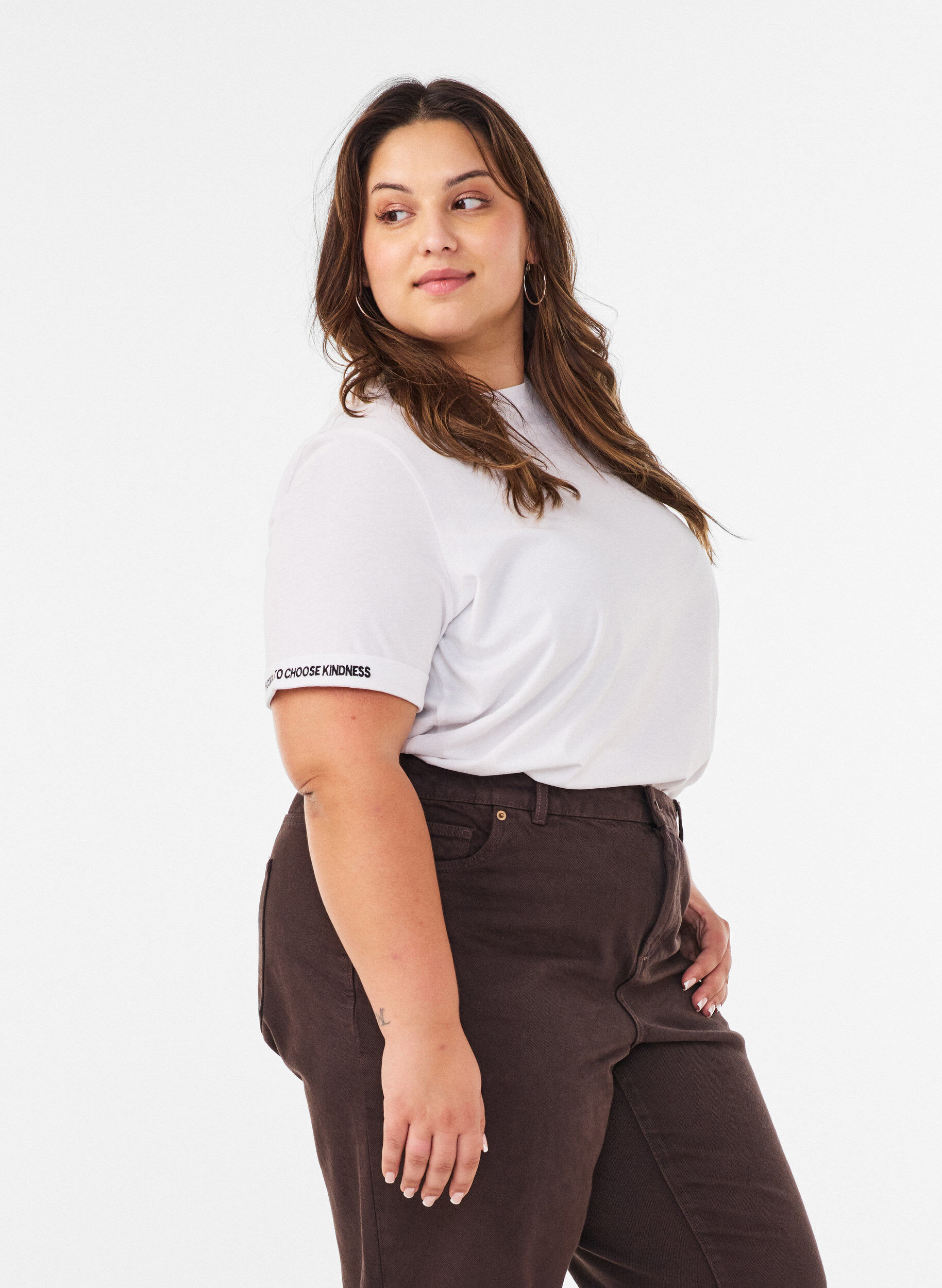 ZizziT-shirt en coton avec texte brod&eacute;, Blanc, Model image number 0