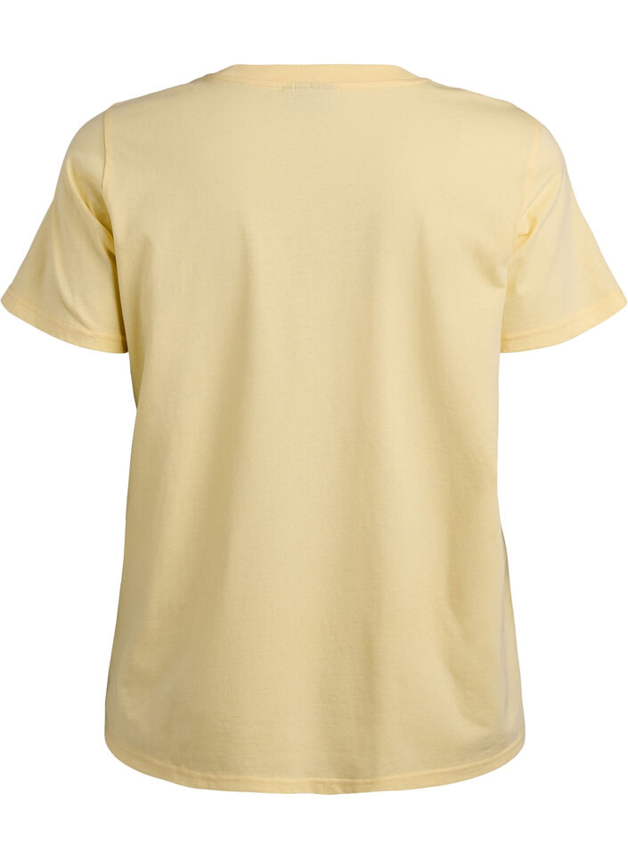 T-shirt basique en coton &agrave; col rond, Jaune clair, Packshot image number 1