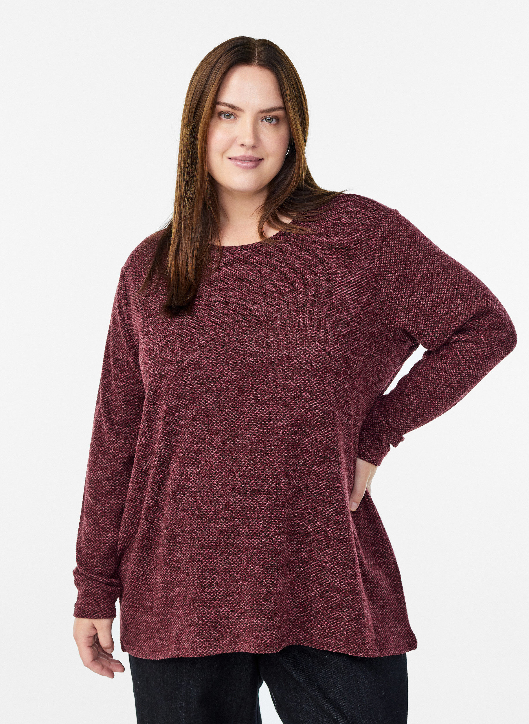 ZizziBlouse &agrave; manches longues avec texture, Bordeaux fonc&eacute;, Model image number 0
