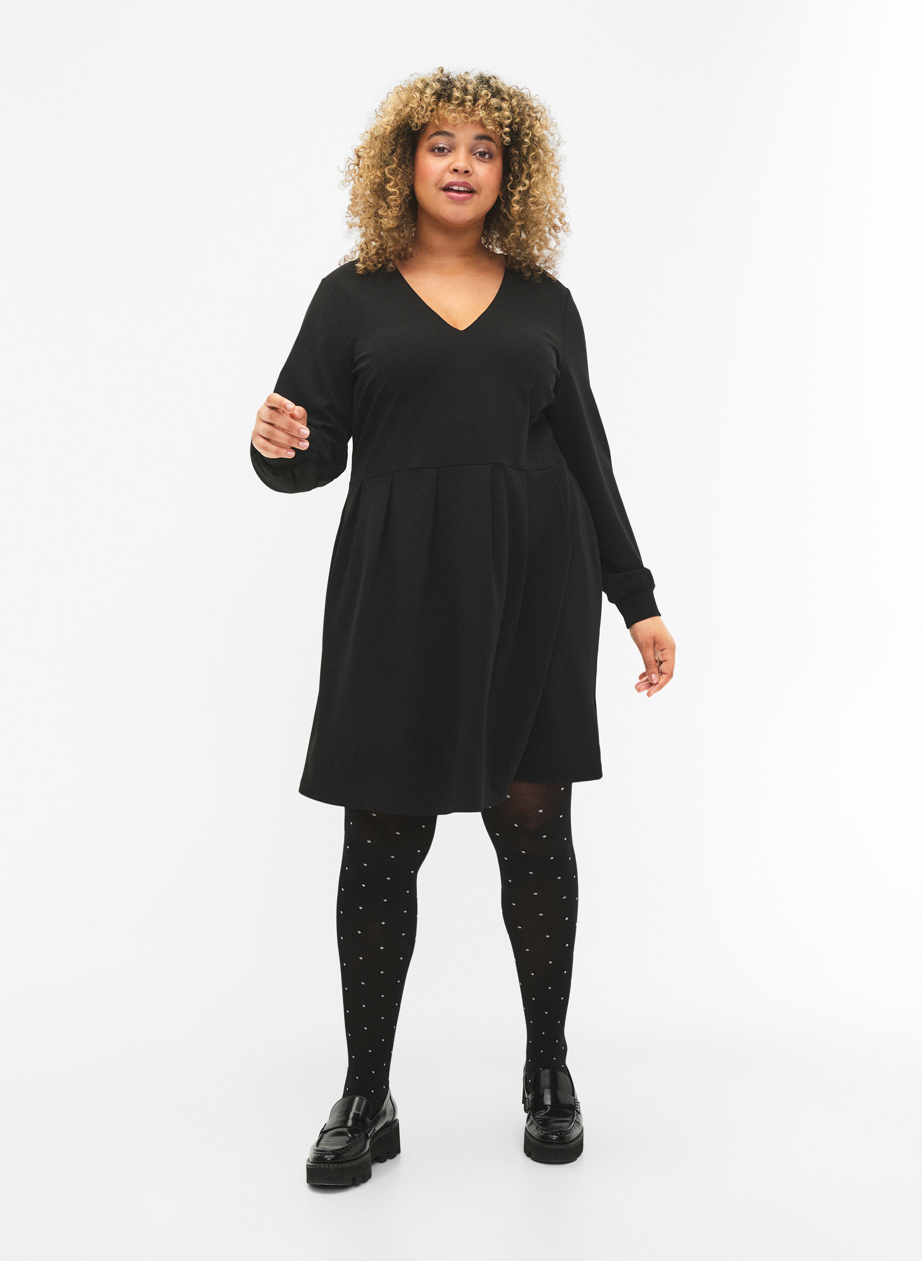 Zizzi A-Linien Kleid mit V-Ausschnitt, Black, Model image number 2