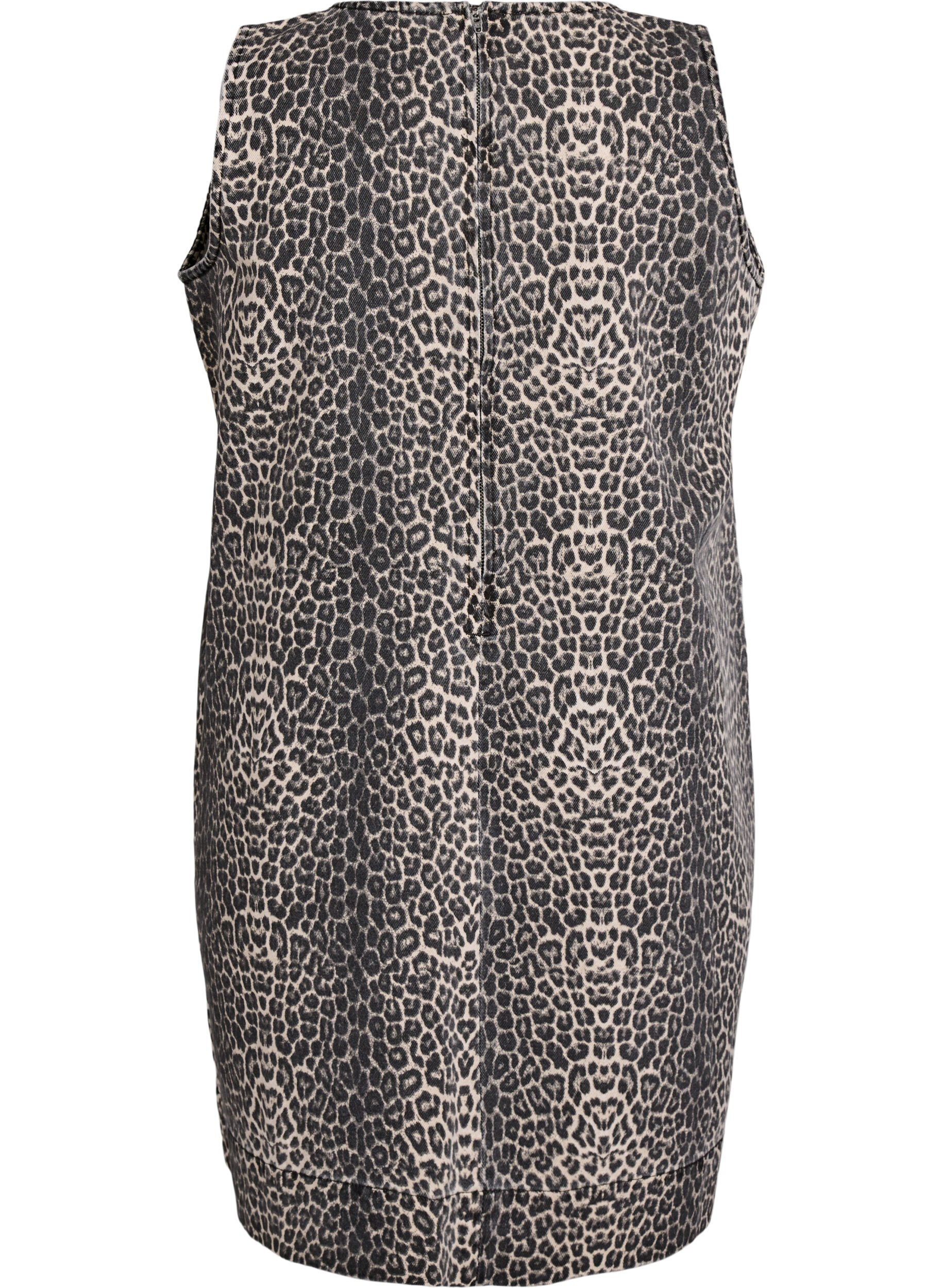 Zizzi Kurzes &auml;rmelloses Jeanskleid mit Leopardenmuster, Braun, Packshot image number 1