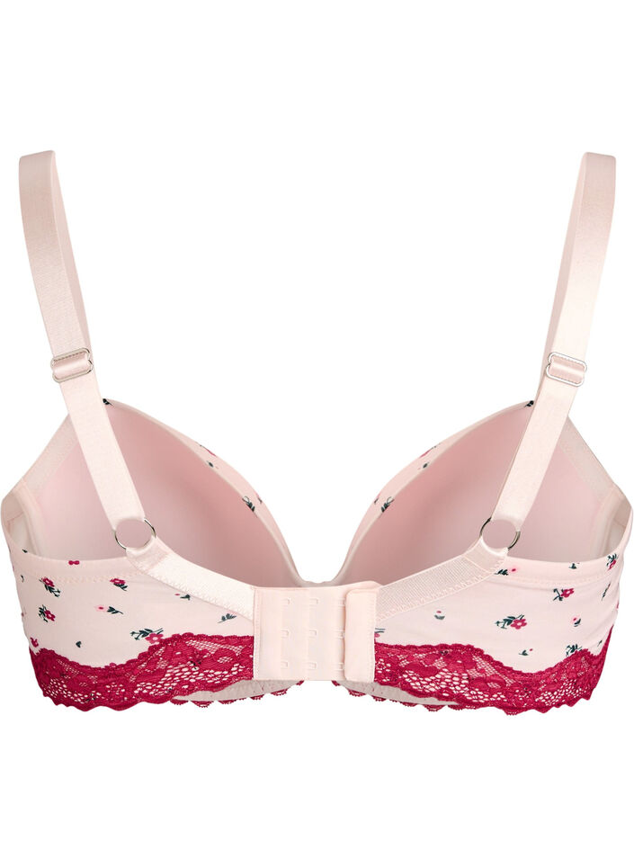 Soutien-gorge coqu&eacute; &agrave; imprim&eacute; floral et dentelle, Rose, Packshot image number 1
