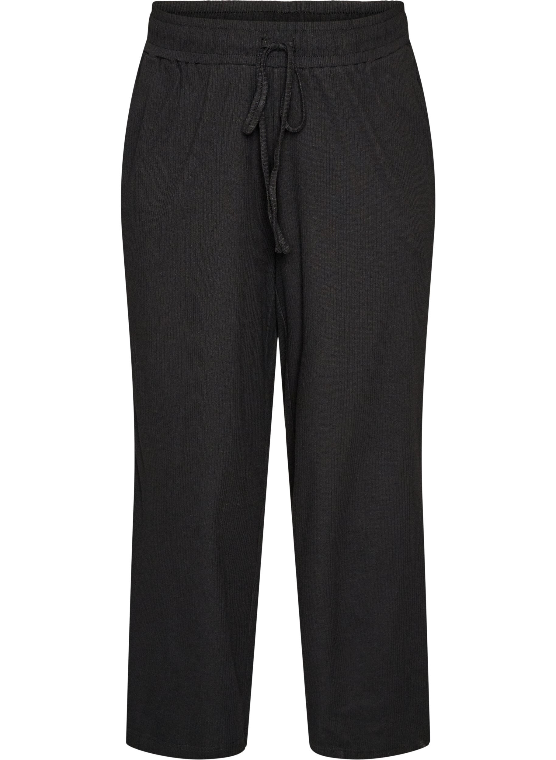 ZizziGerippte Pyjamahose mit geraden Beinen, Schwarz, Packshot image number 0