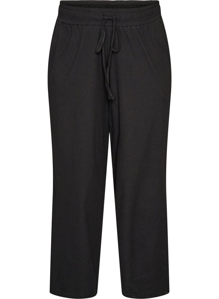 Gerippte Pyjamahose mit geraden Beinen, Schwarz, Packshot image number 0