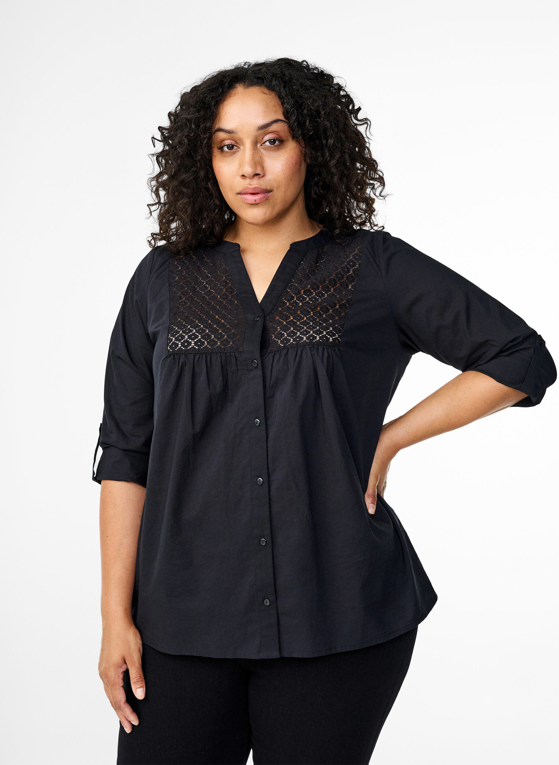 Zizzi FLASH &ndash; Chemise avec d&eacute;tails en crochet, Black, Model image number 0