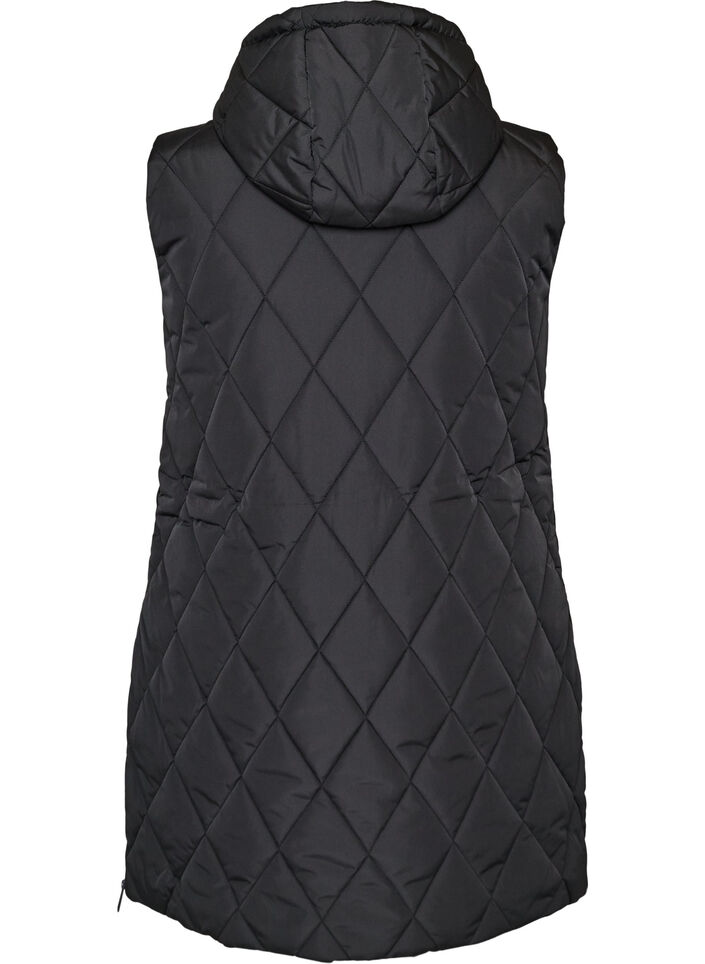Gilet matelass&eacute; mi-long &agrave; capuche, Noir, Packshot image number 1