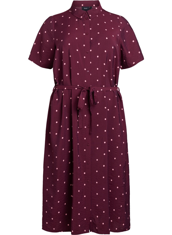 Midikleid aus Hemd mit Polka Dots, Rot, Packshot image number 0