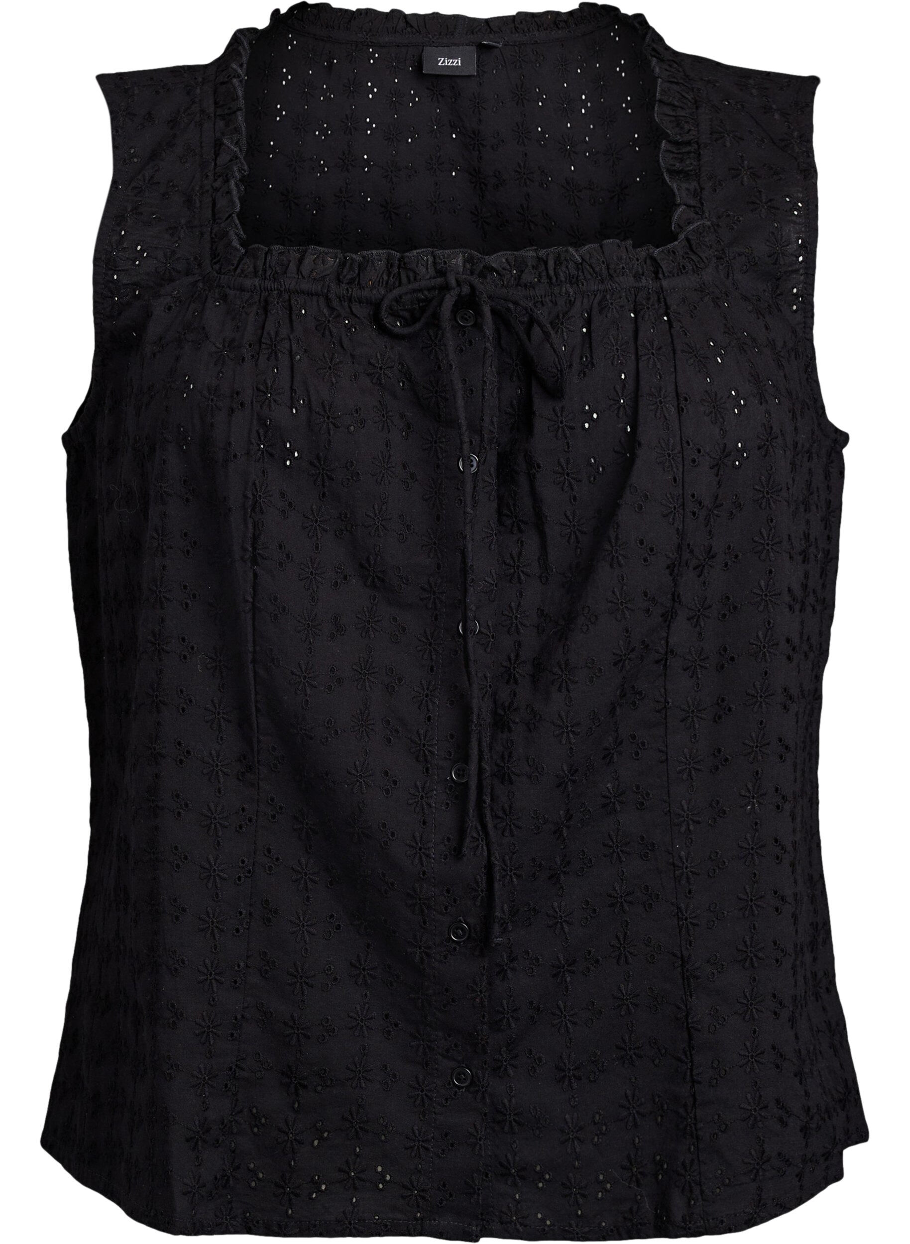 &Auml;rmellose Bluse mit Lochstickerei und R&uuml;schen