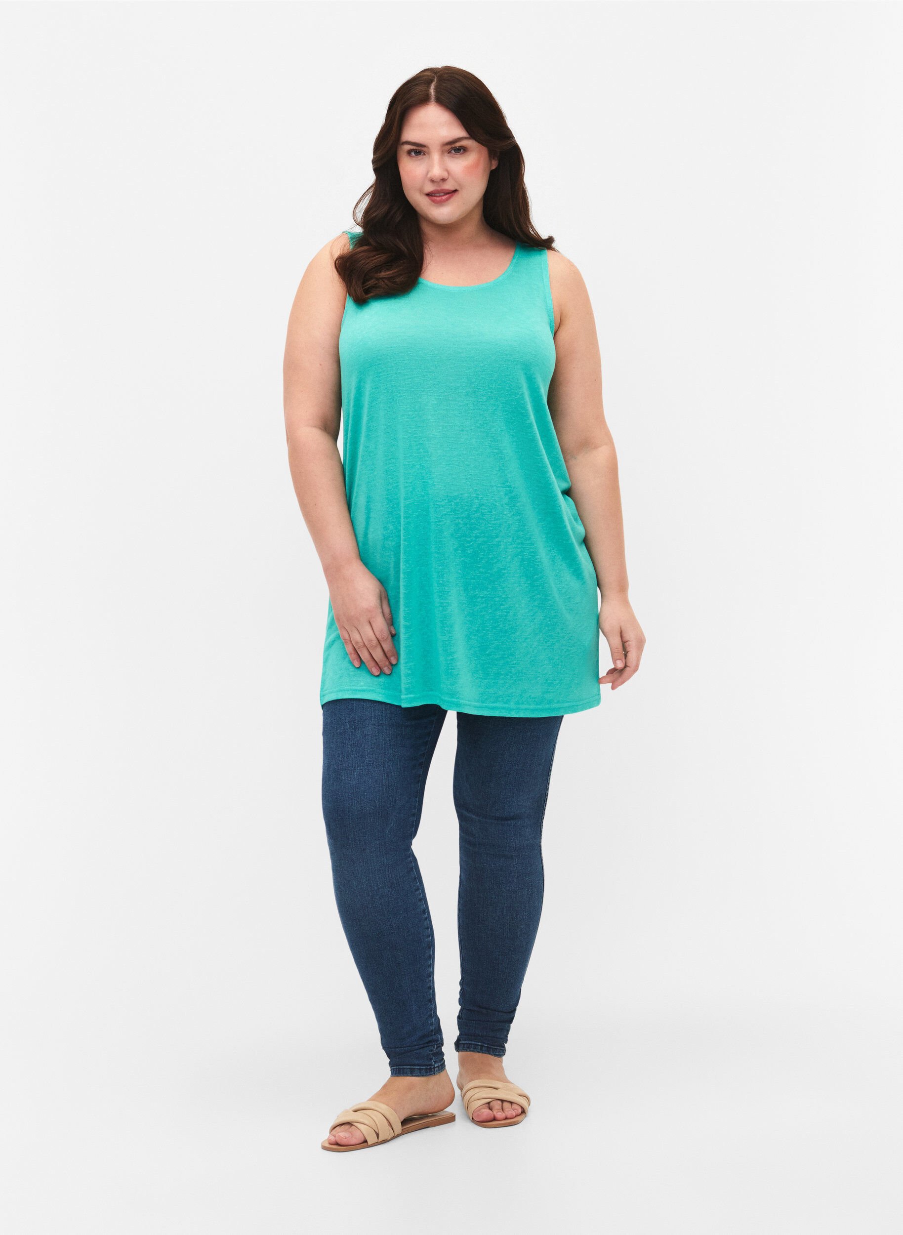 Zizzi Top mit Struktur und Rundhalsausschnitt, Turquoise, Model image number 2