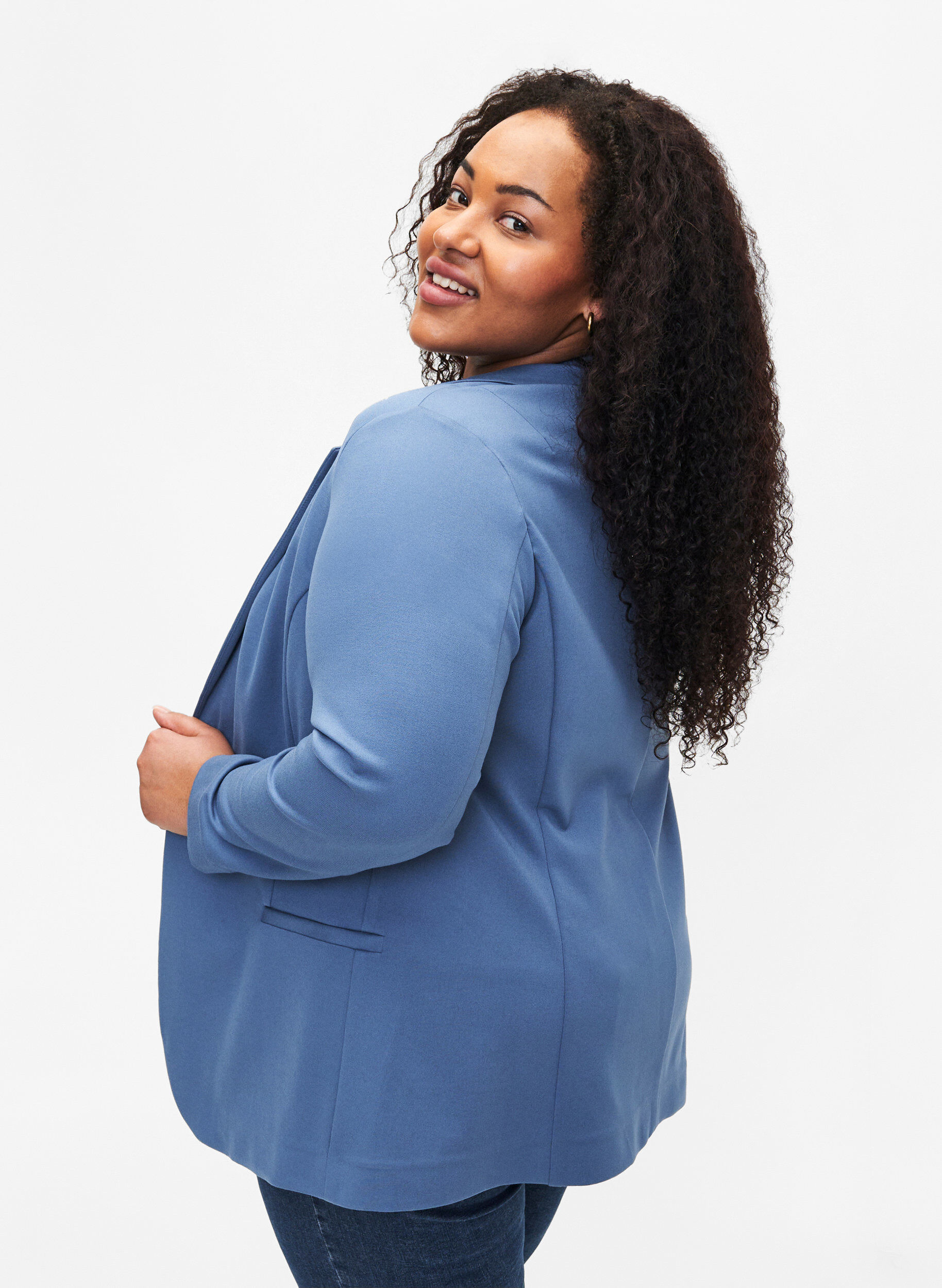 Zizzi Blazer simple avec fermeture &agrave; boutons, Bleu, Model image number 2