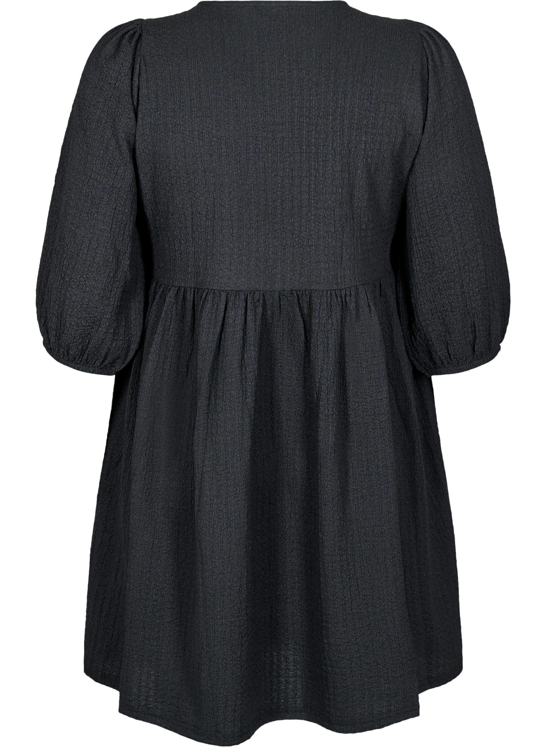 Zizzi FLASH - Robe courte textur&eacute;e &agrave; manches 3/4, Noir, Packshot image number 1