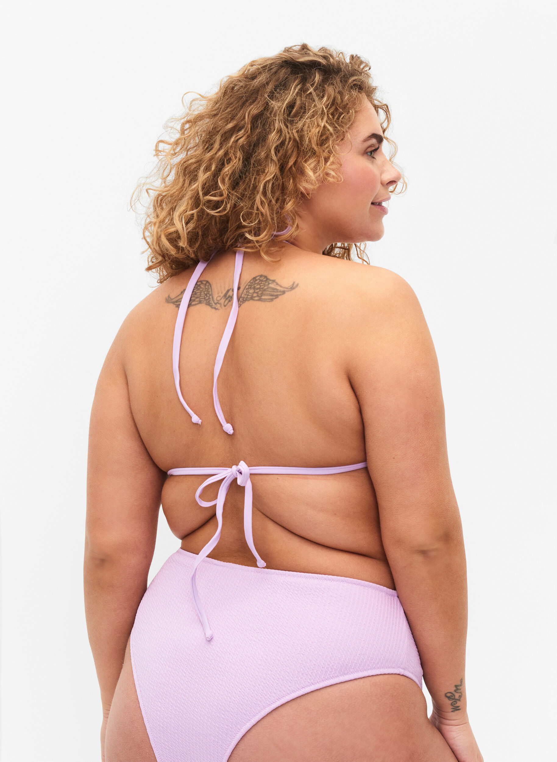 Zizzi Soutien-gorge de bikini triangulaire avec structure en cr&ecirc;pe, Violet, Model image number 1