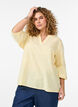 Blouse en coton avec d&eacute;tails brod&eacute;s et manches 3/4, Jaune clair, Model image number 0