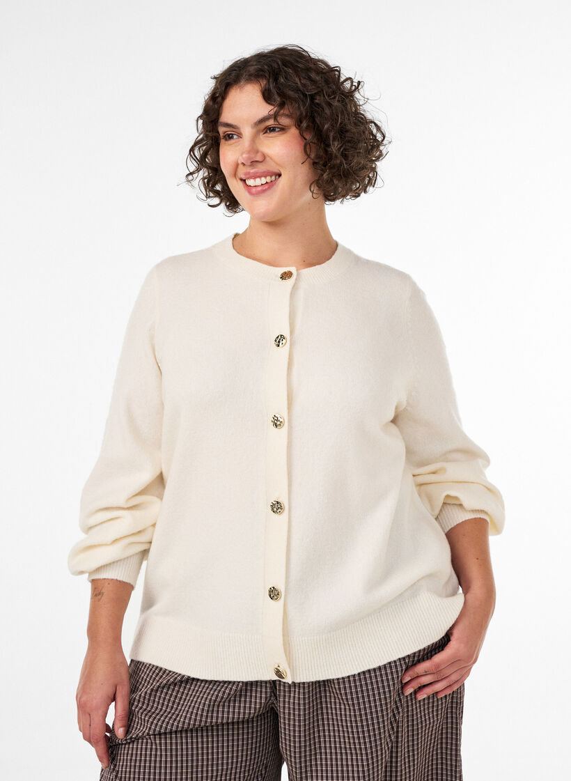 Cardigan en maille douce avec boutons dor&eacute;s, Vanille, Model image number 0