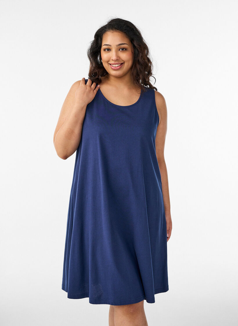 &Auml;rmelloses Kleid in A-Linie, Blau, Model image number 0