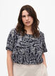 FLASH – Kurzärmelige Bluse mit Print, Off White Blue Leaf, Model image number 0