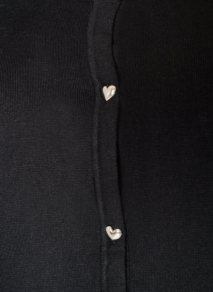 Cardigan en maille avec boutons c&oelig;ur et manches courtes, Noir, Packshot image number 2