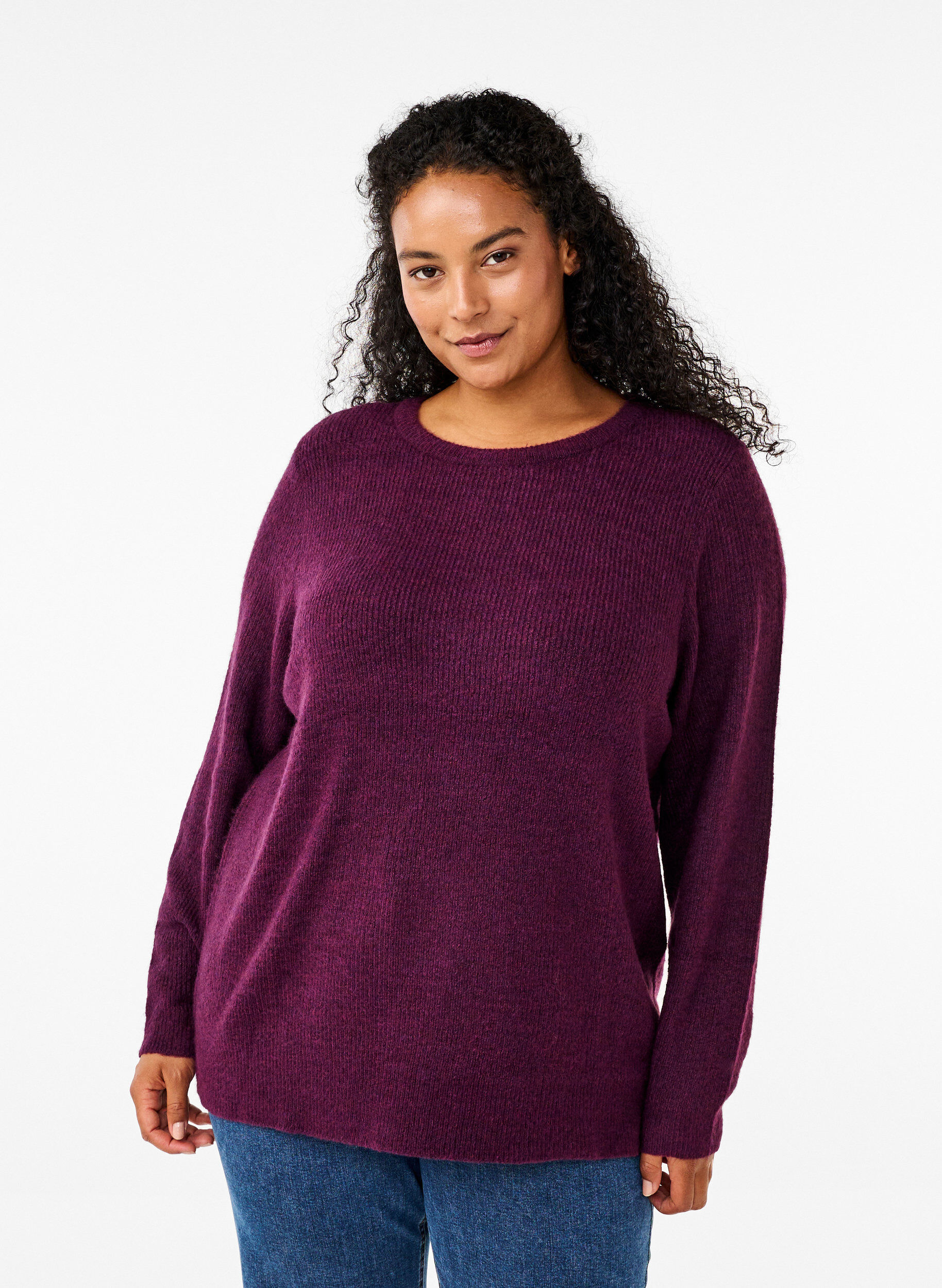 Zizzi Melange-Pullover mit Rundhalsausschnitt, Potent Purple Mel., Model image number 0