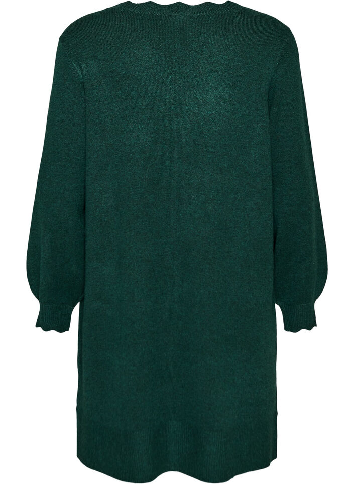 Robe courte en maille avec ourlet ondul&eacute; et fentes, Vert fonc&eacute;, Packshot image number 1