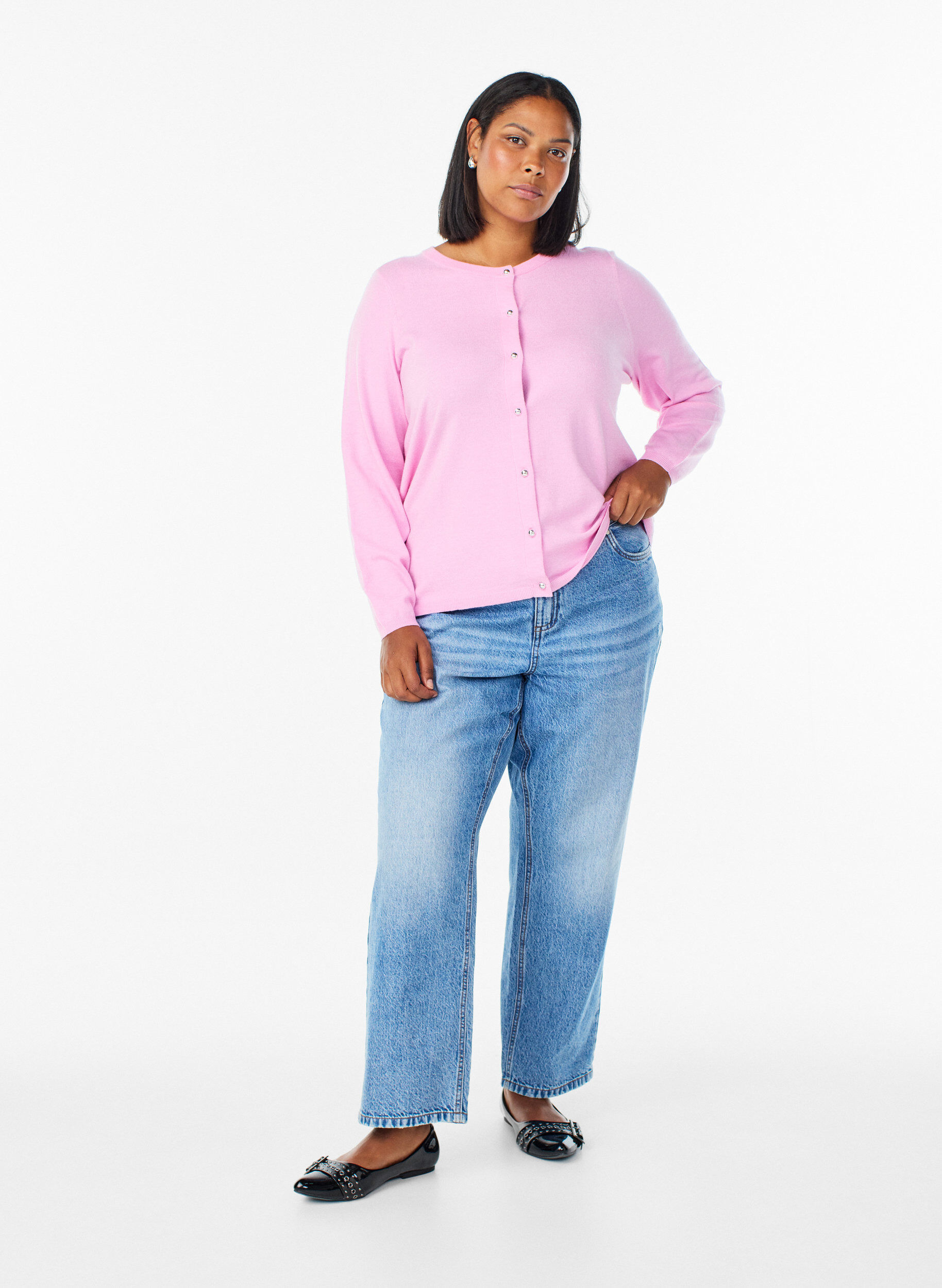 ZizziCardigan mit runden Kn&ouml;pfen, Pink, Model image number 1