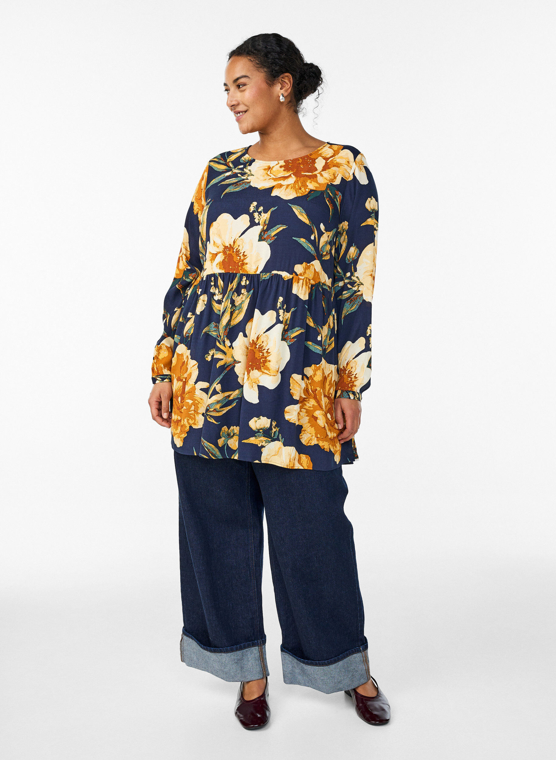 Zizzi Tunique &agrave; manches longues avec couture, Bleu, Model image number 1