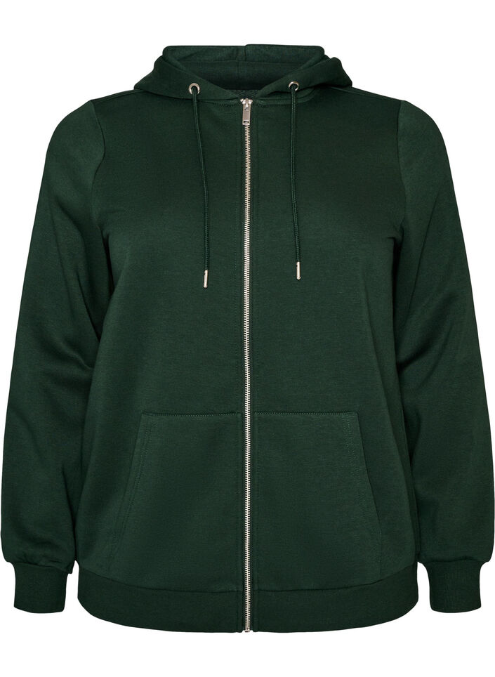 Kapuzensweatshirt mit Rei&szlig;verschluss und Taschen, Gr&uuml;n, Packshot image number 0