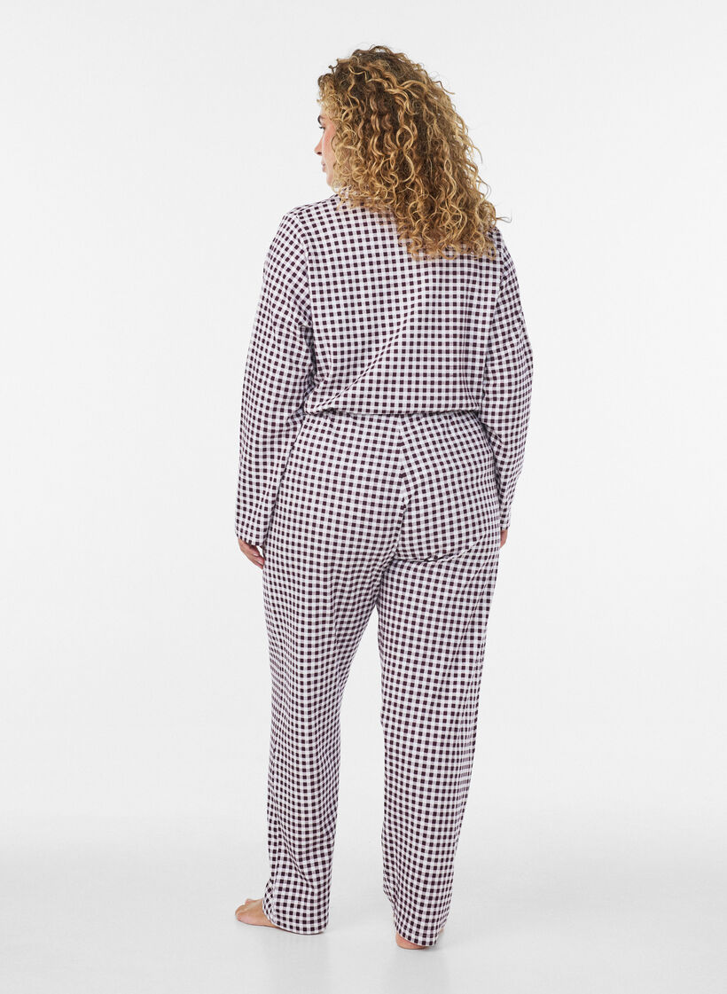Pantalon de pyjama taille haute en coton, Bordeaux, Model image number 1