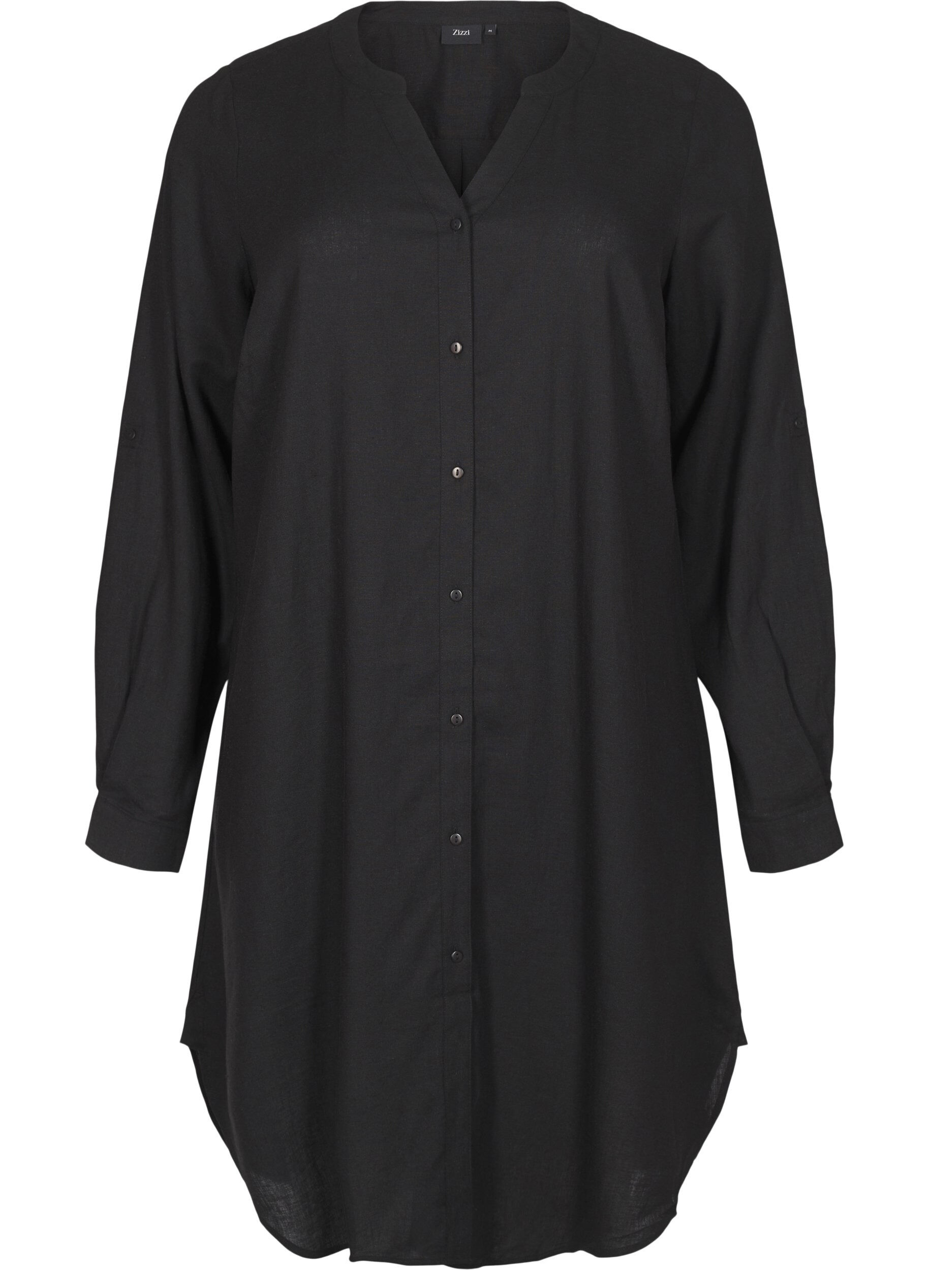 Zizzi Lange Bluse aus Leinen und Viskose, Schwarz, Packshot image number 0