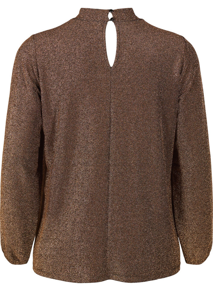 Blouse scintillante à manches longues avec décolleté arrondi et détail en V, Black Copper, Packshot image number 1
