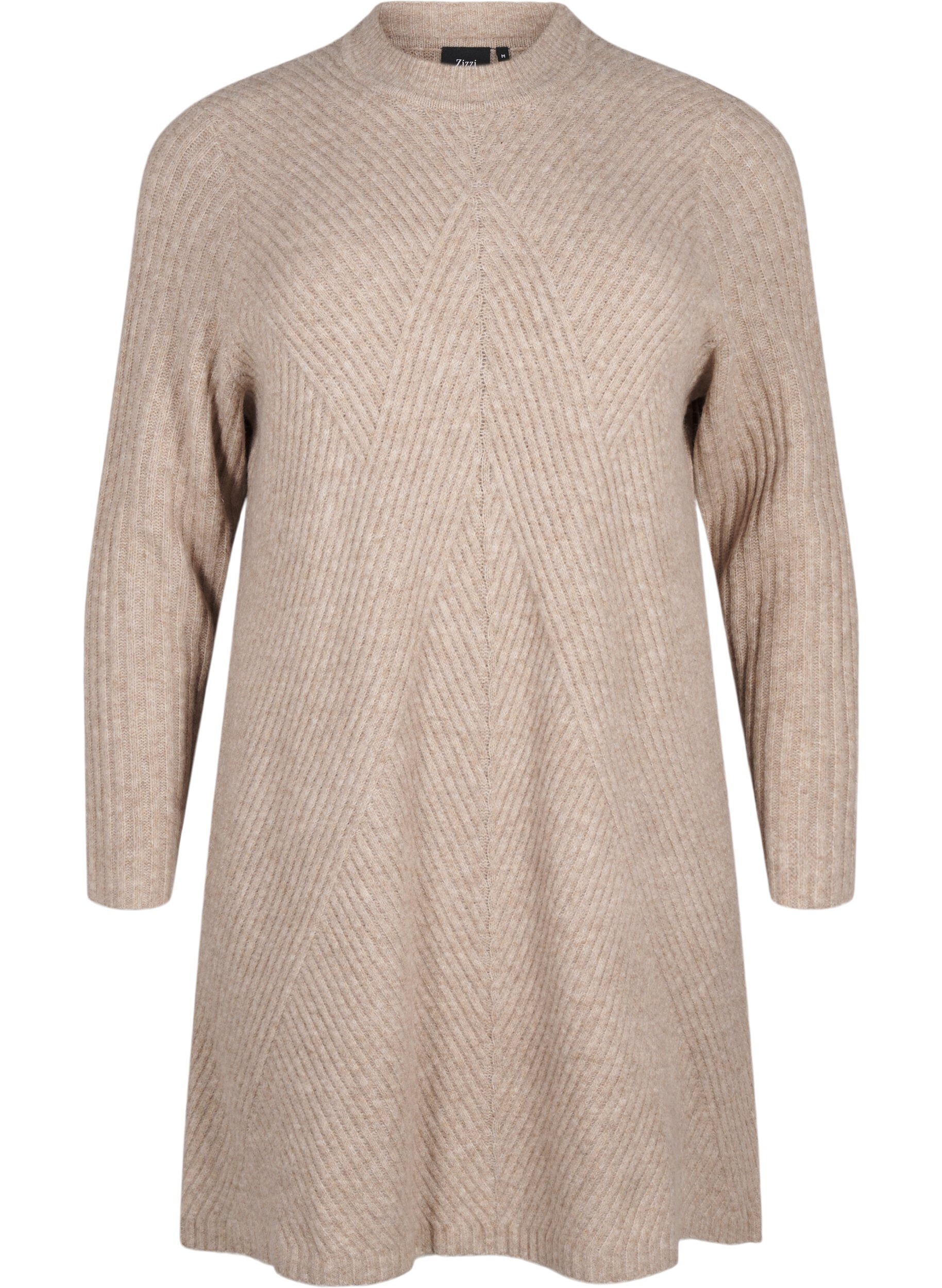 Zizzi Kurzes Rippstrickkleid mit Rundhalsausschnitt, Simply Taupe Mel., Packshot image number 0