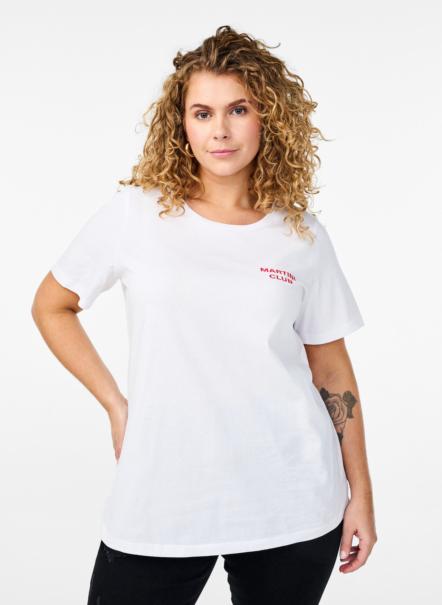 Zizzi T-Shirt mit Printdetails auf der Vorder- und R&uuml;ckseite, Wei&szlig;, Model image number 2