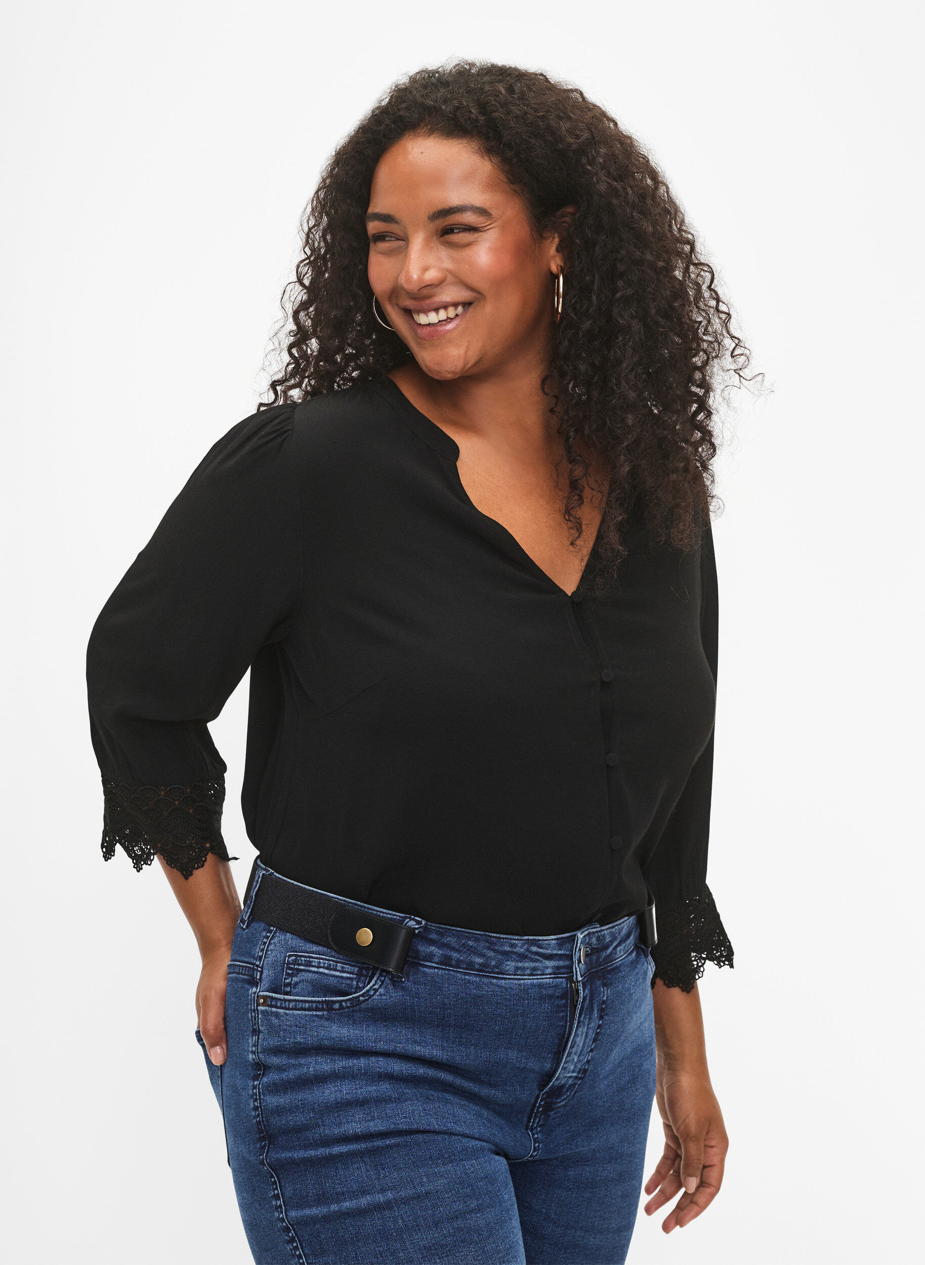 Zizzi Elastischer G&uuml;rtel mit Lurex, Black, Model image number 0