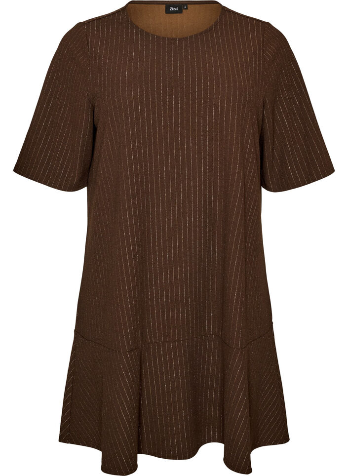 Robe courte coupe &eacute;vas&eacute;e avec des rayures paillet&eacute;es, Marron, Packshot image number 0
