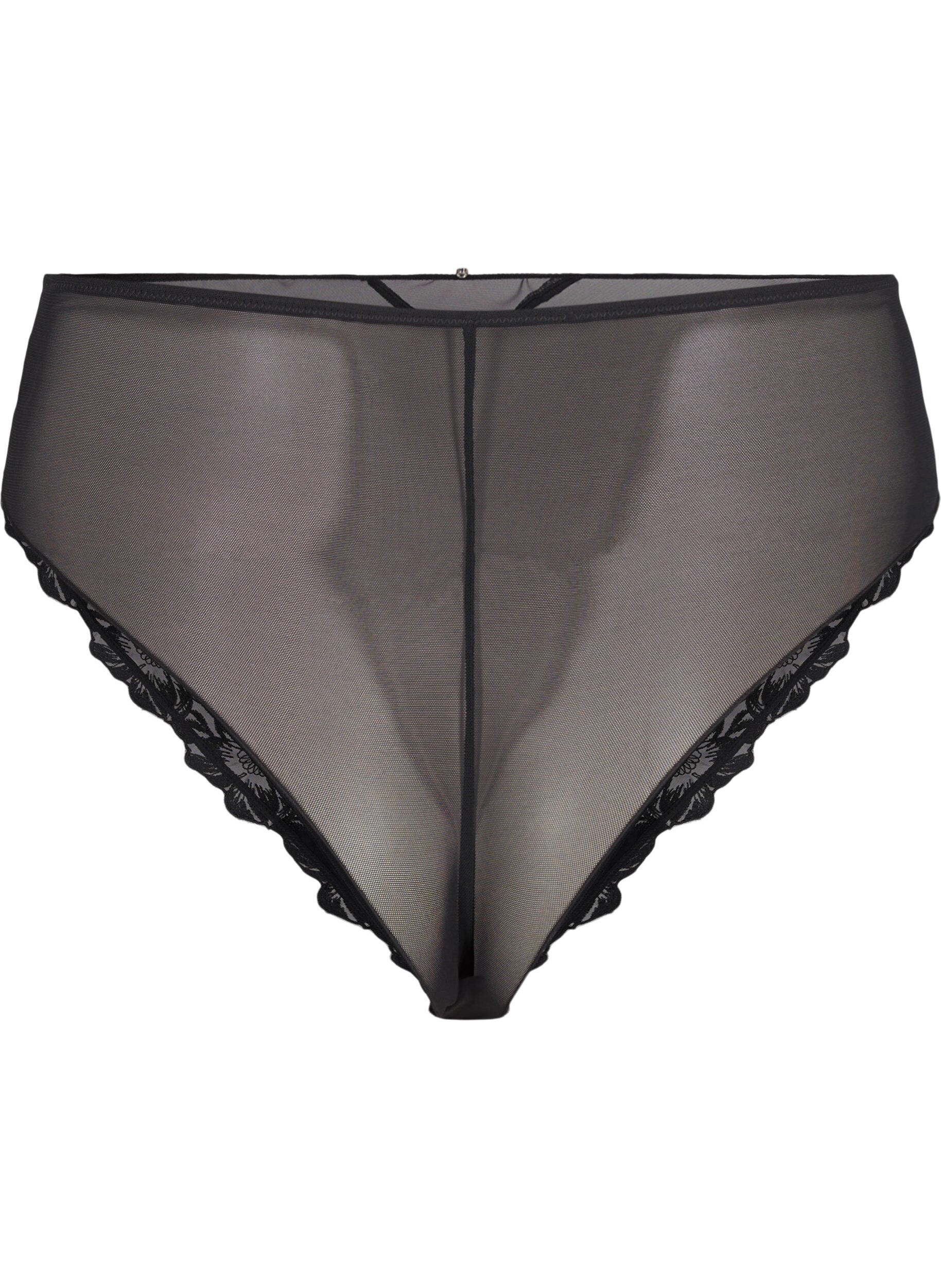 Zizzi Mesh-Brazilian-Slip mit Stickerei, Black, Packshot image number 1