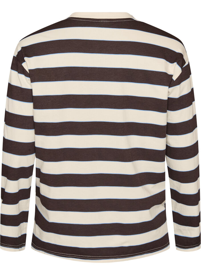 Blouse en jersey &agrave; rayures avec un imprim&eacute; texte sportif, Marron, Packshot image number 1