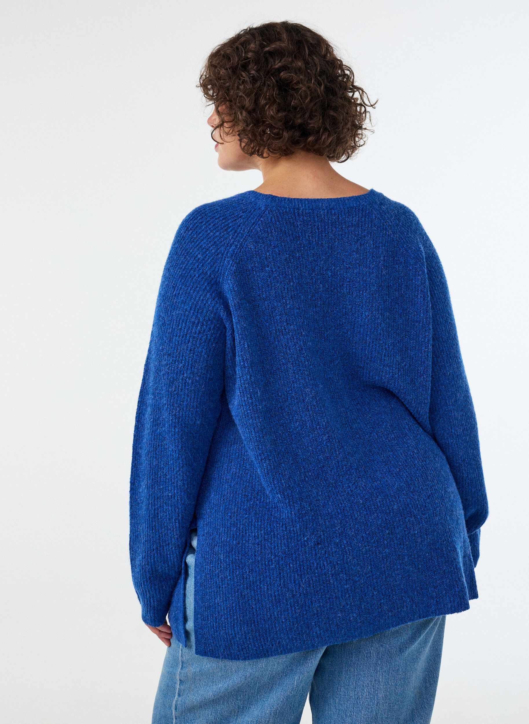 ZizziStrickpullover mit diagonalem Muster und Raglan&auml;rmeln, Blau, Model image number 2