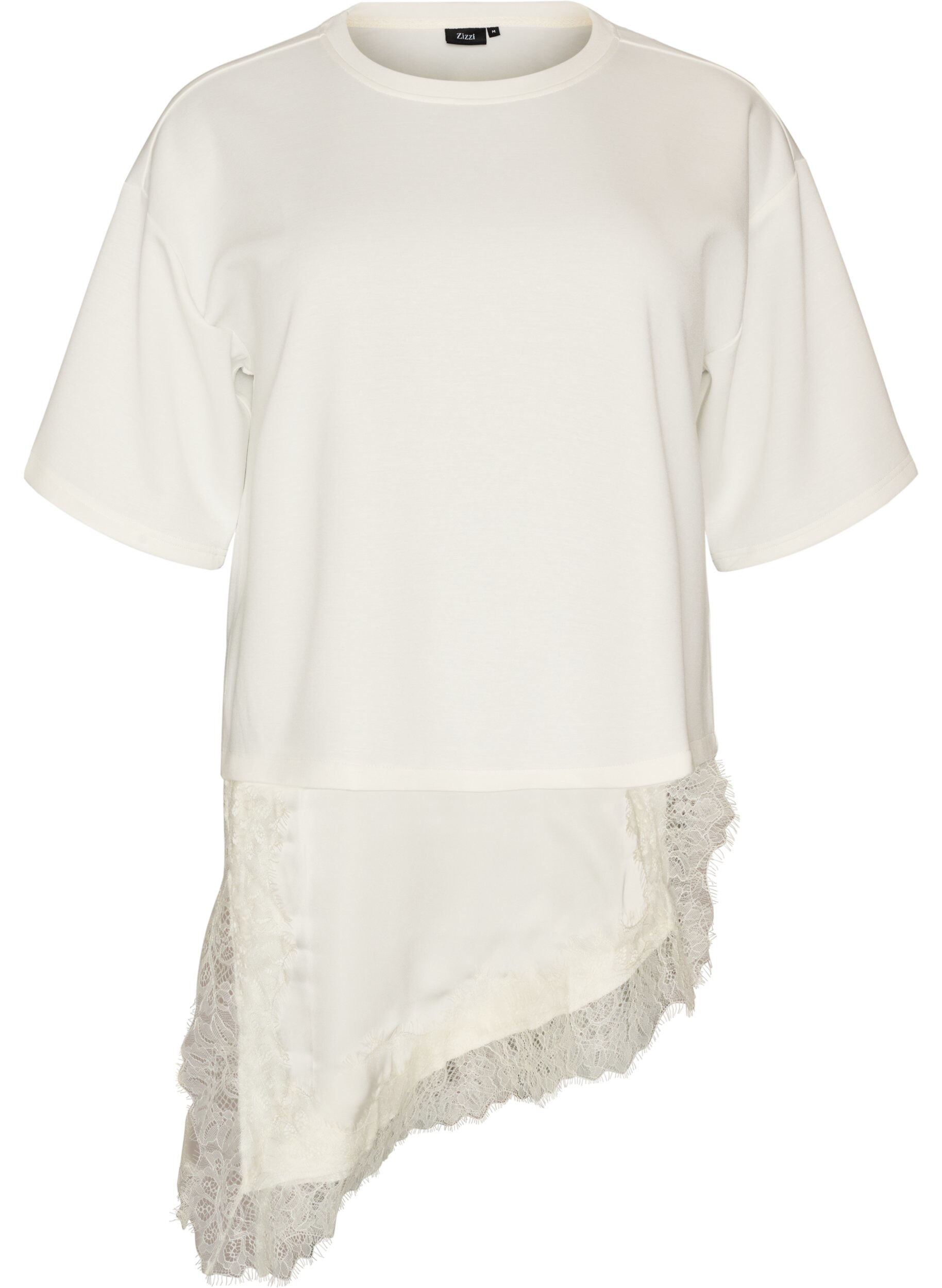 Jerseybluse im Lagenlook mit Spitze
