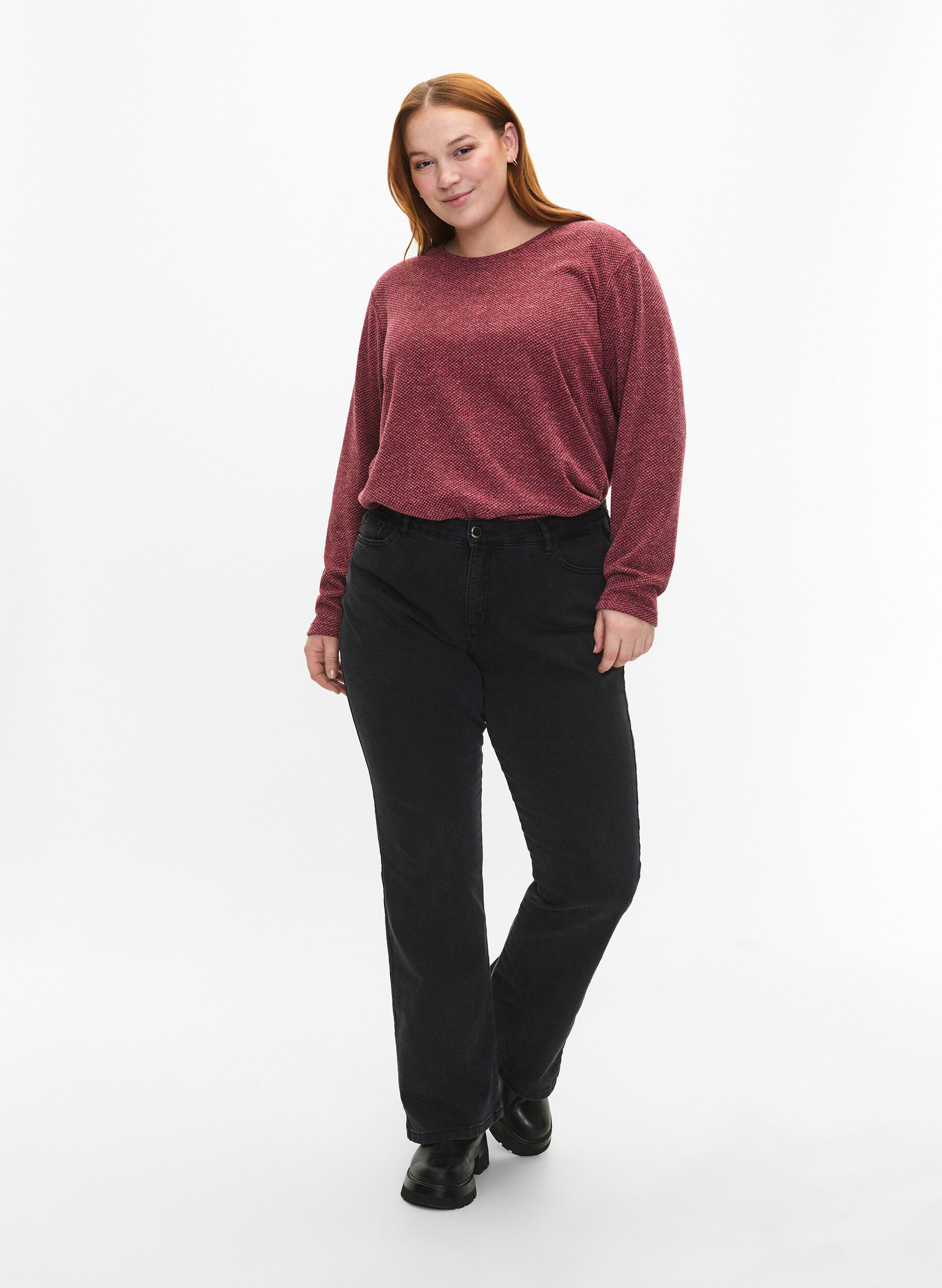 Zizzi Melange Bluse mit rund um den Neck und langen &Auml;rmel, Dry Rose, Model image number 2